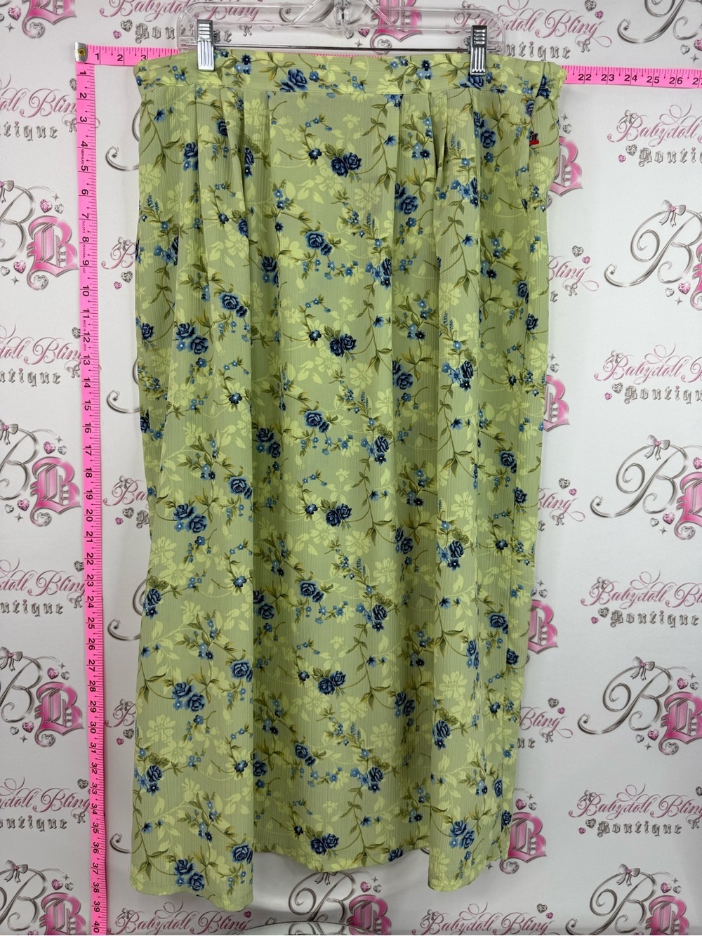 TRULY skirt midi Light Green Midi Skirt with Blue Floral Print